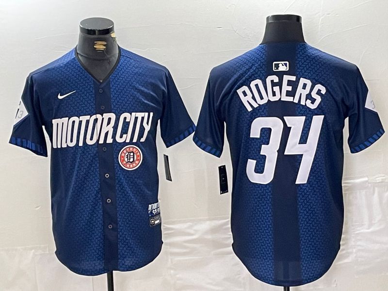 Men Detroit Tigers #34 Rogers Blue City Edition Nike 2024 MLB Jersey style 1